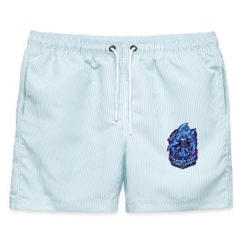Cyberpunk Thor Neon Synthwave 3D-Schild - Männer Badeshorts - hellblau gestreift - Vorne - AI Model Male 178 light (178cm)