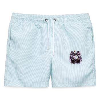 Lila Kirschband-Bow - Männer Badeshorts - hellblau gestreift - Vorne - AI Model Male 178 light (178cm)
