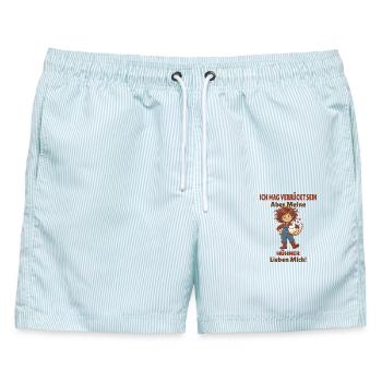 Ich mag verrückt sein Aber meine Hühner lieben  - Männer Badeshorts - hellblau gestreift - Vorne - AI Model Male 178 light (178cm)