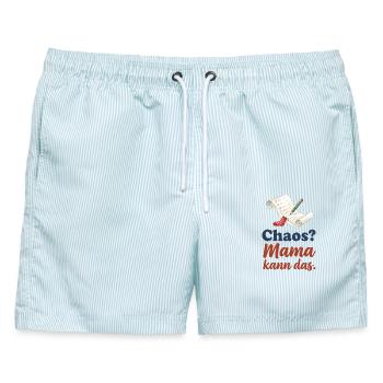 Chaos? Mama kann das. – Liste, Stift und Socke - Männer Badeshorts - hellblau gestreift - Vorne - AI Model Male 178 light (178cm)