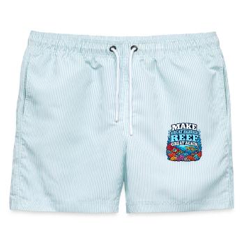Great Barrier Reef Ozean Wildtierkunst Meereslebewesen - Männer Badeshorts - hellblau gestreift - Vorne - AI Model Male 178 light (178cm)