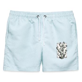 Feigenkaktus Kakteene - Männer Badeshorts - hellblau gestreift - Vorne - AI Model Male 178 light (178cm)