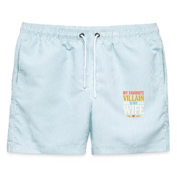Mein Lieblingsbösewicht ist meine Frau – lustiges Zitat - Männer Badeshorts - hellblau gestreift - Vorne - AI Model Male 178 light (178cm)