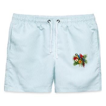 Lustiger Wellensittichbesitzer Vogelliebhaber Haustierkunst - Männer Badeshorts - hellblau gestreift - Vorne - AI Model Male 178 light (178cm)