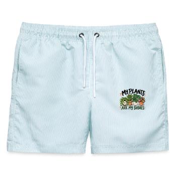 Botanische Pflanzenmama Gärtnerin Grüne Daumen-Dame Kunst - Männer Badeshorts - hellblau gestreift - Vorne - AI Model Male 178 light (178cm)