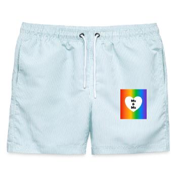 Frau & Frau Pride Heart on Rainbow – lesbische Hochzeit - Männer Badeshorts - hellblau gestreift - Vorne - AI Model Male 178 light (178cm)