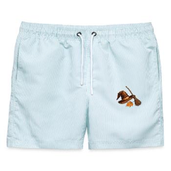 Hexenhut und Herbstbesen - Männer Badeshorts - hellblau gestreift - Vorne - AI Model Male 178 light (178cm)