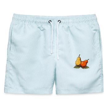 Birnen und Herbstblätter - Männer Badeshorts - hellblau gestreift - Vorne - AI Model Male 178 light (178cm)