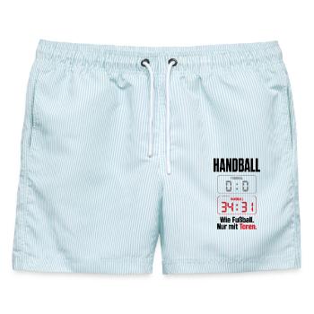 Handball – Wie Fußball, nur mit Toren - Männer Badeshorts - hellblau gestreift - Vorne - AI Model Male 178 light (178cm)