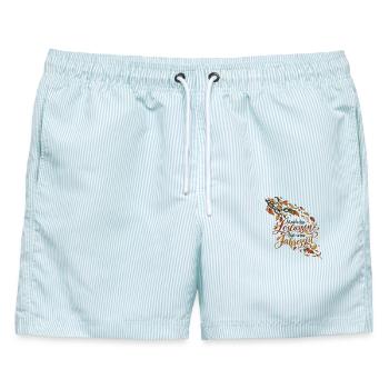 Loslassen im Herbst - Männer Badeshorts - hellblau gestreift - Vorne - AI Model Male 178 light (178cm)