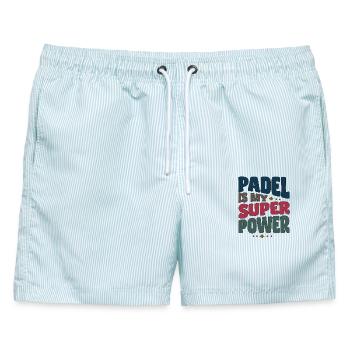 Padel Spielerin Spieler - Padel is my Superpower - Männer Badeshorts - hellblau gestreift - Vorne - AI Model Male 178 light (178cm)