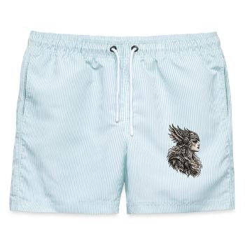 Walküre mit Flügelhelm und Valknut – Noventra - Männer Badeshorts - hellblau gestreift - Vorne - AI Model Male 178 light (178cm)