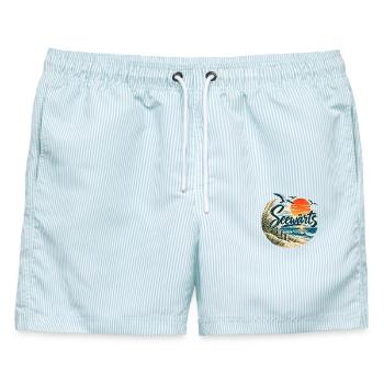 Seewärts Strandsunset - Männer Badeshorts - hellblau gestreift - Vorne - AI Model Male 178 light (178cm)