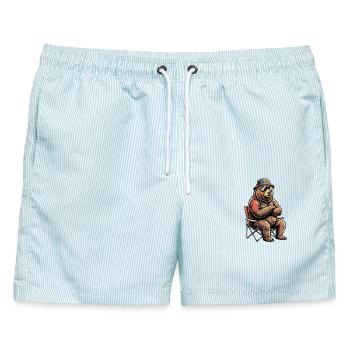 Camper Bär - Männer Badeshorts - hellblau gestreift - Vorne - AI Model Male 178 light (178cm)