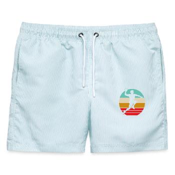 Retro Handball Shirt – Vintage Sonnenuntergang - Männer Badeshorts - hellblau gestreift - Vorne - AI Model Male 178 light (178cm)