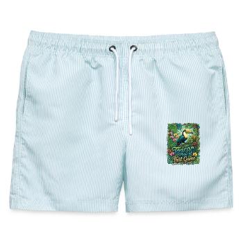 Toucan Play At That Game Tukan Dschungel Spruch - Männer Badeshorts - hellblau gestreift - Vorne - AI Model Male 178 light (178cm)