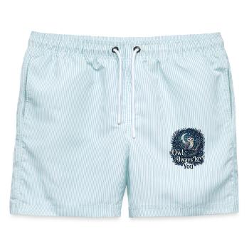 Owl Always Love You Eule Wortspiel Liebe - Männer Badeshorts - hellblau gestreift - Vorne - AI Model Male 178 light (178cm)