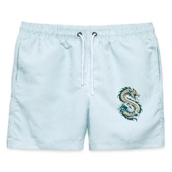 Jörmungandr – Midgardschlange in Meereswellen - Männer Badeshorts - hellblau gestreift - Vorne - AI Model Male 178 light (178cm)