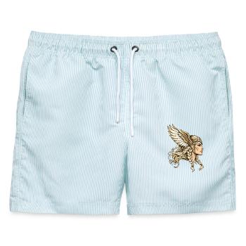 Walküre mit Flügelhelm – Nordische Kriegerin - Männer Badeshorts - hellblau gestreift - Vorne - AI Model Male 178 light (178cm)