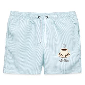 Kaffee, Musik und Klavier - Männer Badeshorts - hellblau gestreift - Vorne - AI Model Male 178 light (178cm)