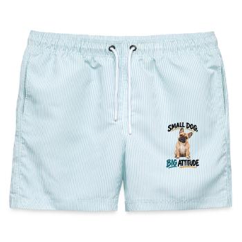 Small Dog Big Attitude Französische Bulldogge - Männer Badeshorts - hellblau gestreift - Vorne - AI Model Male 178 light (178cm)