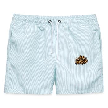 Mr Chaos Krone Graffiti Stil - Männer Badeshorts - hellblau gestreift - Vorne - AI Model Male 178 light (178cm)