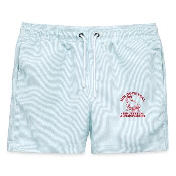 Gans im Liegestuhl Bin in Altersteilzeit Geschenk - Männer Badeshorts - hellblau gestreift - Vorne - AI Model Male 178 light (178cm)