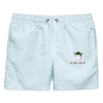 Rasta Schneemann God Jul - Schwedisch - Männer Badeshorts - hellblau gestreift - Vorne - AI Model Male 178 light (178cm)