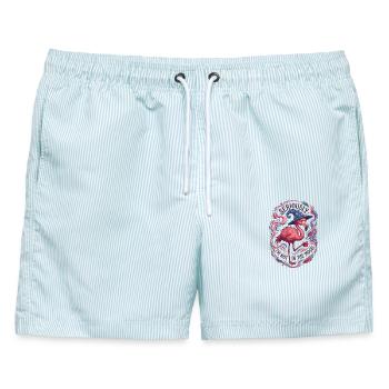 Böser Flamingo-Zauberer Retro-Magier - Männer Badeshorts - hellblau gestreift - Vorne - AI Model Male 178 light (178cm)