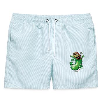 Saure Gurke - Männer Badeshorts - hellblau gestreift - Vorne - AI Model Male 178 light (178cm)