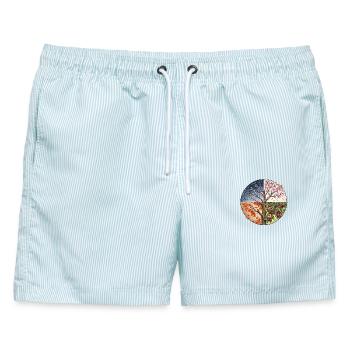 4 Jahreszeiten Baum - Männer Badeshorts - hellblau gestreift - Vorne - AI Model Male 178 light (178cm)