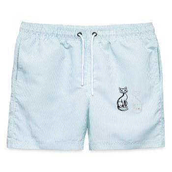 zwei Katzen - Männer Badeshorts - hellblau gestreift - Vorne - AI Model Male 178 light (178cm)