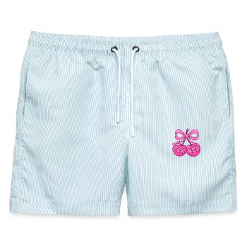 Pinke Kirschen mit Schleife - Statement FCK NZS - Männer Badeshorts - hellblau gestreift - Vorne - AI Model Male 178 light (178cm)