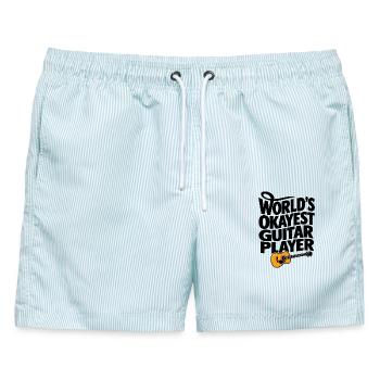 Lustiger Gitarrist, Gitarrist, Musiker, Bandkunst - Männer Badeshorts - hellblau gestreift - Vorne - AI Model Male 178 light (178cm)