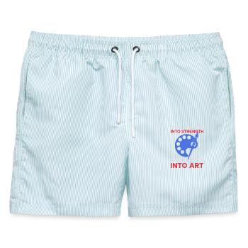 Funny Art Painter Madness Into Art Drawing - Männer Badeshorts - hellblau gestreift - Vorne - AI Model Male 178 light (178cm)