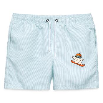Geist auf dem Snowboard. Halloween im Schnee - Männer Badeshorts - hellblau gestreift - Vorne - AI Model Male 178 light (178cm)