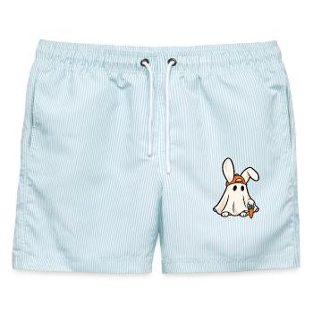 Geisterkaninchen mit Mütze. Süßes Halloween - Männer Badeshorts - hellblau gestreift - Vorne - AI Model Male 178 light (178cm)
