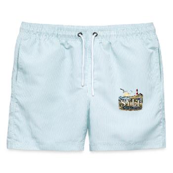 Sylt Strandwind Motiv - Männer Badeshorts - hellblau gestreift - Vorne - AI Model Male 178 light (178cm)