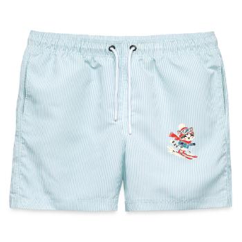 Skifahrer Weintrinken Winterurlaub Berge - Männer Badeshorts - hellblau gestreift - Vorne - AI Model Male 178 light (178cm)