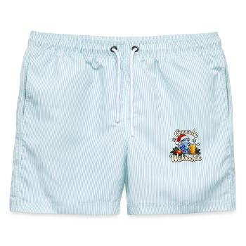 Weihnachtliches  Frankfurter Apfelwein Gude - Männer Badeshorts - hellblau gestreift - Vorne - AI Model Male 178 light (178cm)