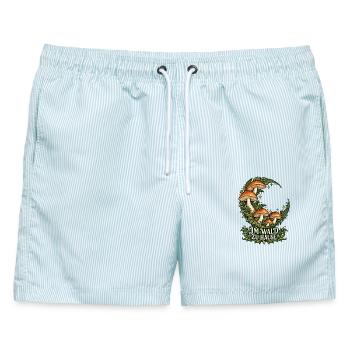Pilzmond im Wald - Männer Badeshorts - hellblau gestreift - Vorne - AI Model Male 178 light (178cm)