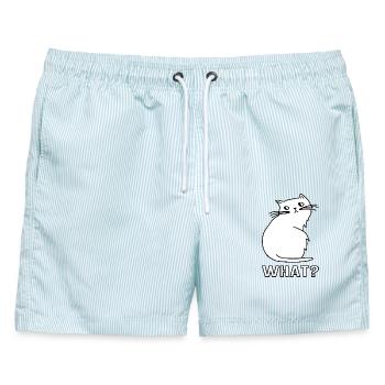 Niedliche Katze What - Männer Badeshorts - hellblau gestreift - Vorne - AI Model Male 178 light (178cm)
