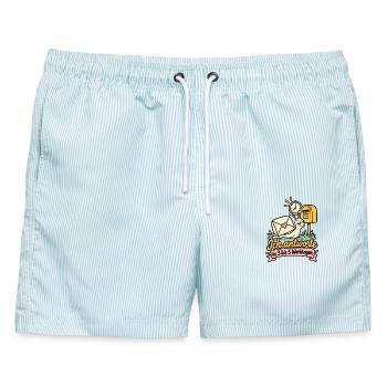 Ich antworte in 3 bis 5 Werktagen - Männer Badeshorts - hellblau gestreift - Vorne - AI Model Male 178 light (178cm)