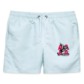 Kratzer gegen Rassismus - Männer Badeshorts - hellblau gestreift - Vorne - AI Model Male 178 light (178cm)