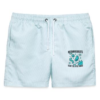Mikrobiologie Lustiger Wissenschaftler Mikrobiologe Kunst - Männer Badeshorts - hellblau gestreift - Vorne - AI Model Male 178 light (178cm)