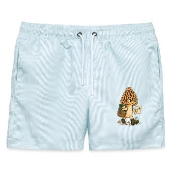 Pilzpfad Entdecker Illustration - Männer Badeshorts - hellblau gestreift - Vorne - AI Model Male 178 light (178cm)