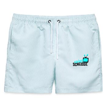 against scheisse - television - Männer Badeshorts - hellblau gestreift - Vorne - AI Model Male 178 light (178cm)