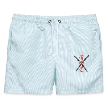 Iaido Kanji + Katana - Männer Badeshorts - hellblau gestreift - Vorne - AI Model Male 178 light (178cm)