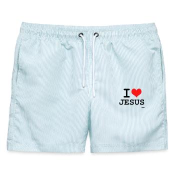 jesus - Männer Badeshorts - hellblau gestreift - Vorne - AI Model Male 178 light (178cm)