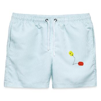 Defibrillator Paddels - Männer Badeshorts - hellblau gestreift - Vorne - AI Model Male 178 light (178cm)